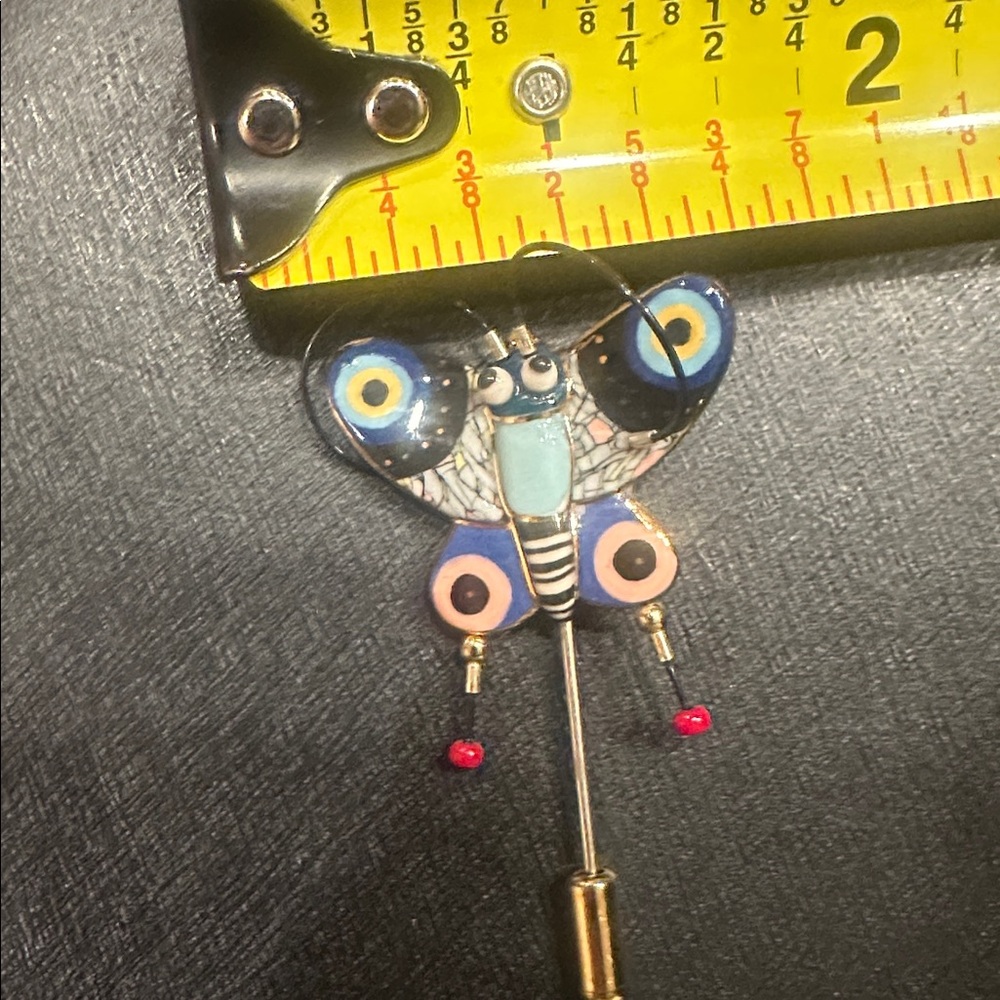 RARE🦋JEWELRY 10 ENAMELED PORCELAIN BUTTERFLY STICK PIN IN BLUE, PINK AND GOLD - Picture 6 of 6